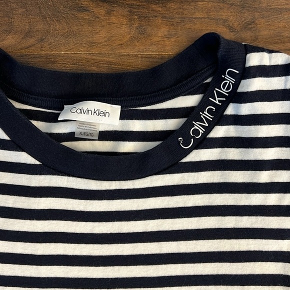 Vintage Calvin Klein Cotton Horizontal Striped Navy and White Dress, Sz. XL. - Picture 9 of 15